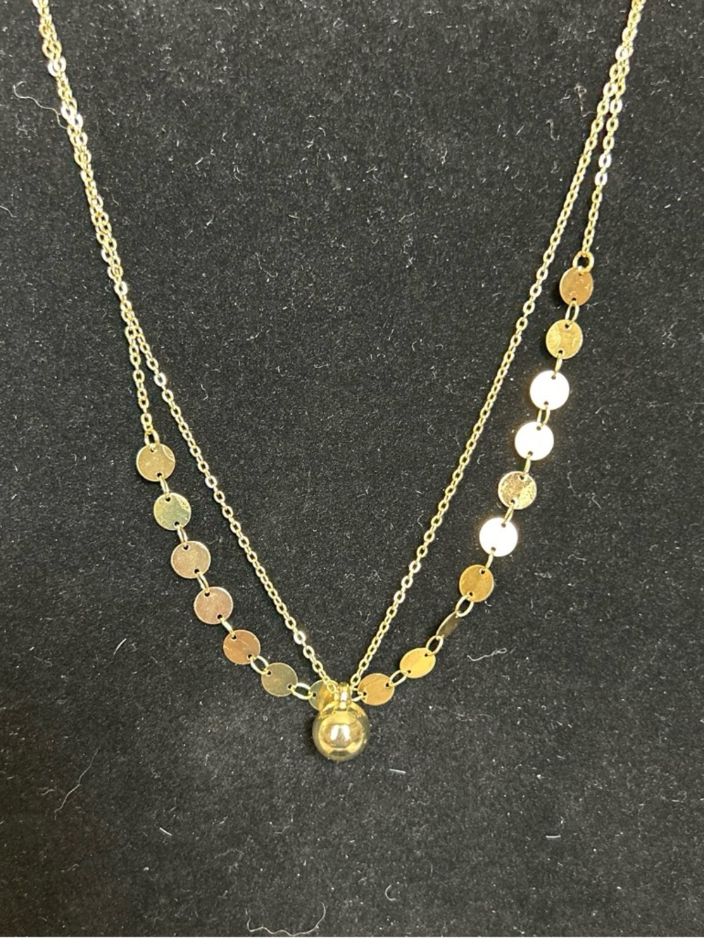 Gold color Double-Layer Disc & Bead Necklace around 18 inch